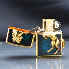 Zippo Nhật Mạ vàng ốp ngựa nổi sơn màu ZN12