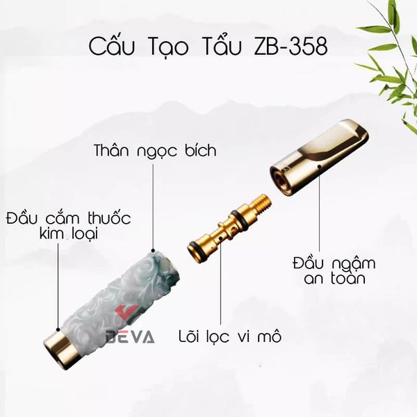 Tẩu lọc vệ sinh thân đá ngọc khắc hình rồng nổi Zobo ZB 358