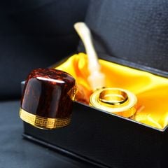 Tẩu  Xì Gà cán sừng bọc hoa văn mạ vàng Freesize TS15