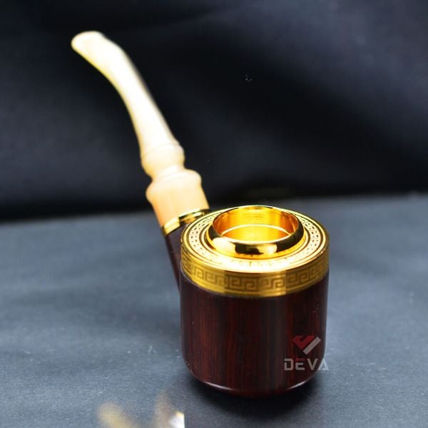 Tẩu  Xì Gà cán sừng bọc hoa văn mạ vàng Freesize TS15