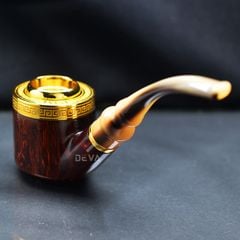 Tẩu  Xì Gà cán sừng bọc hoa văn mạ vàng Freesize TS15