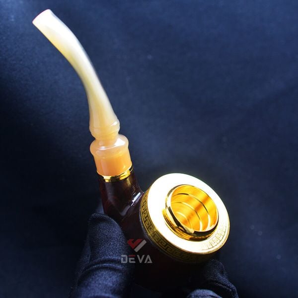 Tẩu  Xì Gà cán sừng bọc hoa văn mạ vàng Freesize TS15