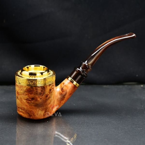 Tẩu  Xì Gà cán sừng bọc hoa văn mạ vàng Freesize TS15