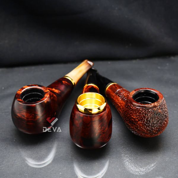 Tẩu thân gỗ đế tròn cán sừng Freesize TS20