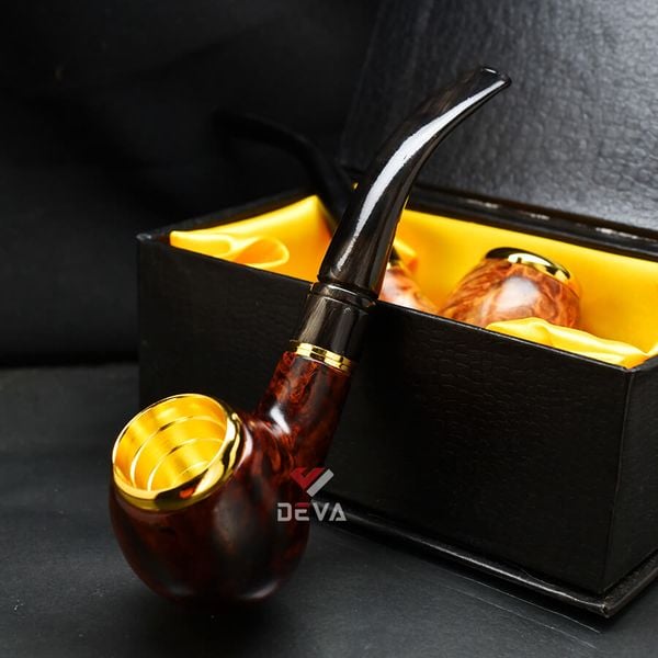 Tẩu Cigar thân gỗ đế tròn cán sừng Freesize TS05