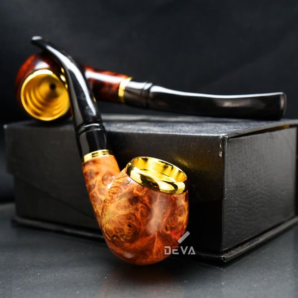 Tẩu Cigar thân gỗ đế tròn cán sừng Freesize TS05