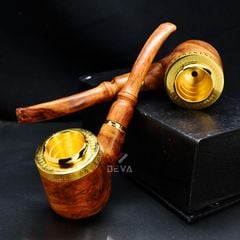 Tẩu gỗ sưa cán cong đế bằng ốp miệng mạ vàng Freesize TG07