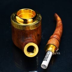 Tẩu gỗ sưa cán cong đế bằng ốp miệng mạ vàng Freesize TG07