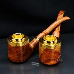 Tẩu gỗ sưa cán cong đế bằng ốp miệng mạ vàng Freesize TG07