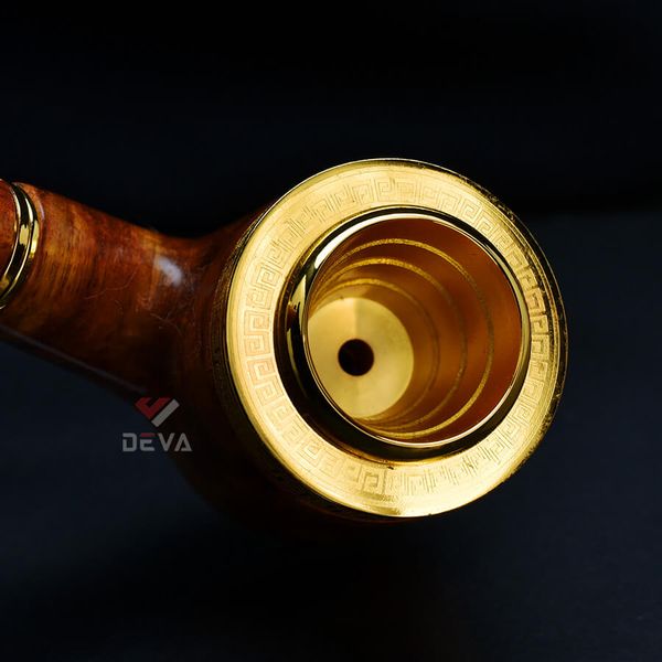 Tẩu gỗ sưa cán cong đế bằng ốp miệng mạ vàng Freesize TG07