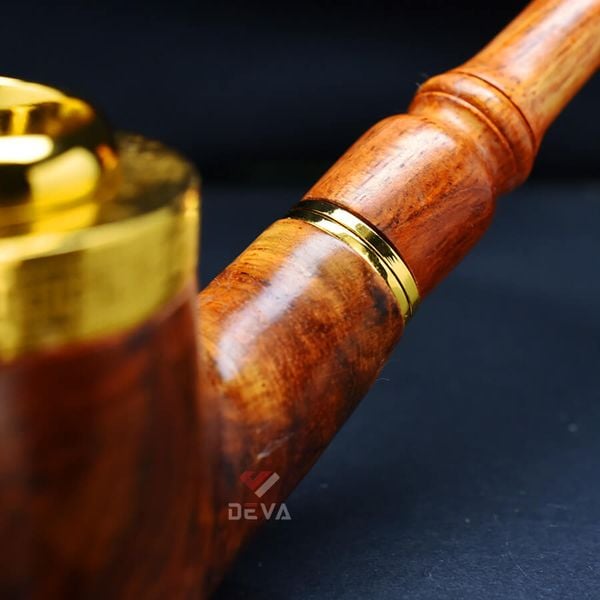 Tẩu gỗ sưa cán cong đế bằng ốp miệng mạ vàng Freesize TG07