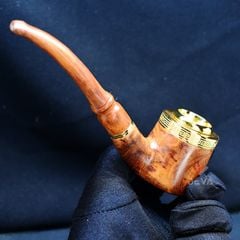 Tẩu gỗ sưa cán cong đế bằng ốp miệng mạ vàng Freesize TG07