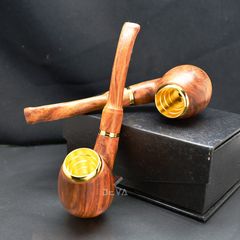 Tẩu gỗ sưa cán đứng đế tròn ốp miệng mạ vàng Freesize TG06