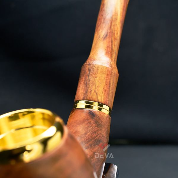 Tẩu gỗ sưa cán đứng đế tròn ốp miệng mạ vàng Freesize TG06