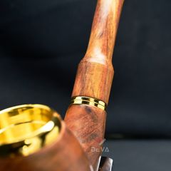 Tẩu gỗ sưa cán đứng đế tròn ốp miệng mạ vàng Freesize TG06