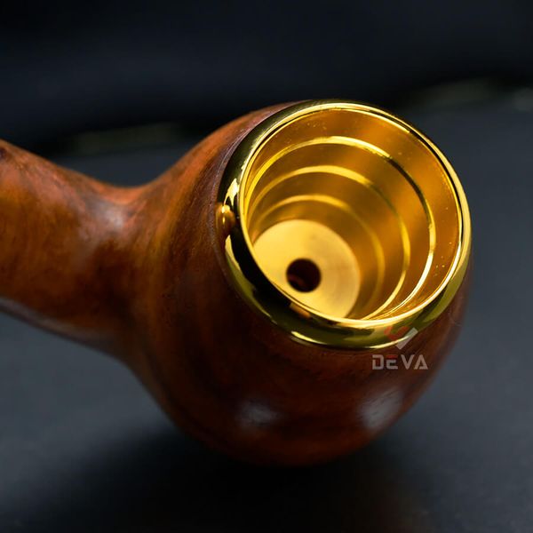 Tẩu gỗ sưa cán đứng đế tròn ốp miệng mạ vàng Freesize TG06