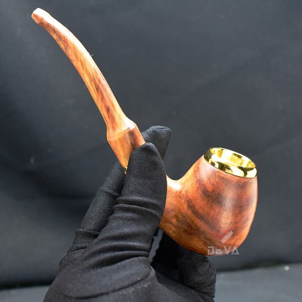 Tẩu gỗ sưa cán đứng đế tròn ốp miệng mạ vàng Freesize TG06