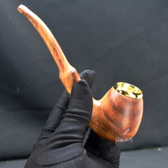 Tẩu gỗ sưa cán đứng đế tròn ốp miệng mạ vàng Freesize TG06