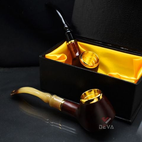 Tẩu hút Cigar nối thân gỗ cán sừng cối lõi thép Freesize TS03