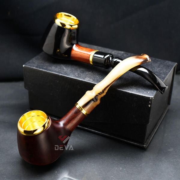 Tẩu hút Cigar nối thân gỗ cán sừng cối lõi thép Freesize TS03