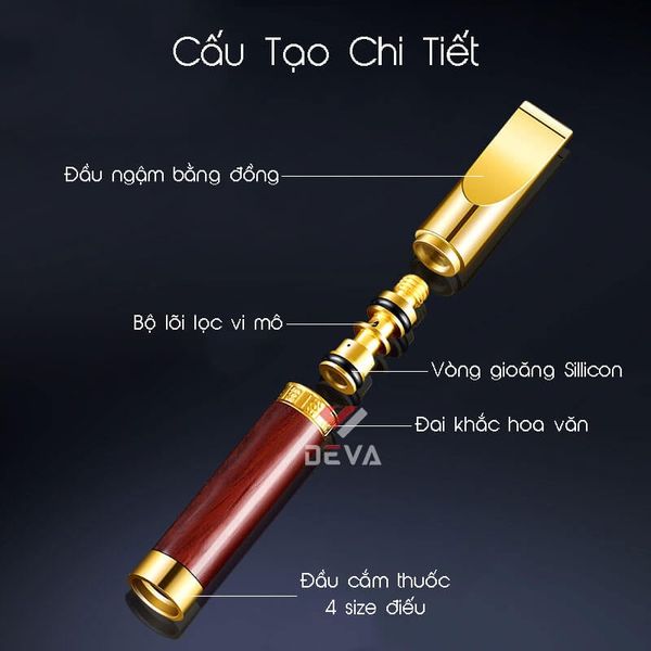 Tẩu lọc chính hãng Wosda vỏ ốp gỗ cho 4 size thuốc Series WSD-105