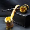 Tẩu Cigar cán sừng đế đứng hoa văn mạ vàng Freesize TS12