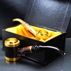 Tẩu cán sừng đế đứng hoa văn mạ vàng Freesize TS12