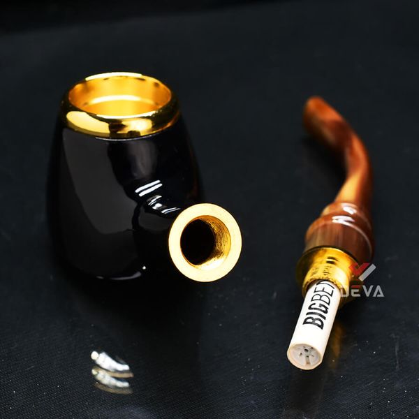 Tẩu sừng lõi đồng mạ vàng Freesize các cỡ TS09