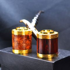 Tẩu cán sừng đế đứng hoa văn mạ vàng Freesize TS12