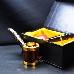 Tẩu cán sừng đế đứng hoa văn mạ vàng Freesize TS12