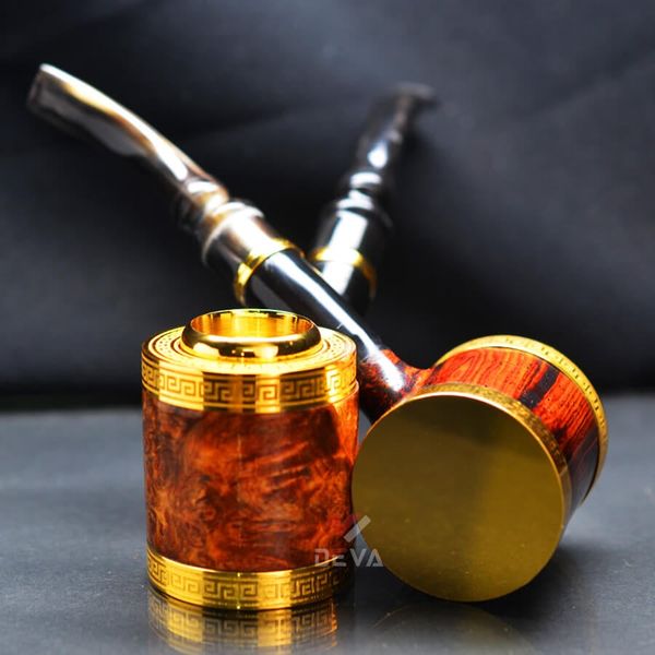 Tẩu cán sừng đế đứng hoa văn mạ vàng Freesize TS12