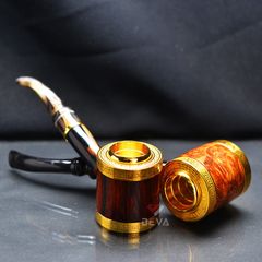 Tẩu cán sừng đế đứng hoa văn mạ vàng Freesize TS12