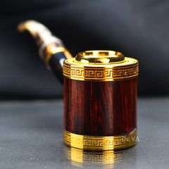 Tẩu cán sừng đế đứng hoa văn mạ vàng Freesize TS12