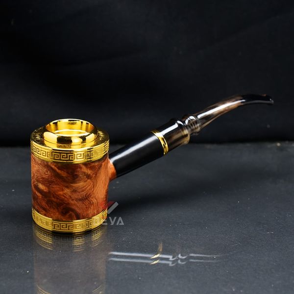 Tẩu cán sừng đế đứng hoa văn mạ vàng Freesize TS12