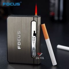 Hộp đựng thuốc lá Focus loại 10 điếu size 6.5mm kèm bật lửa khò 1 tia JD YH002