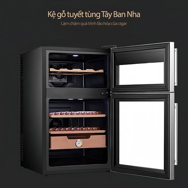 Tủ bảo quản Cigar và Vang 2 tầng loại nhỏ  Golden Fire GF 737