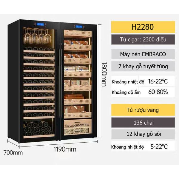 Tủ bảo quản cigar rượu vang loại to H2280