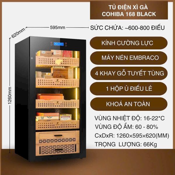 Tủ bảo quản cigar 700 điếu cắm điện Cohiba COB 168