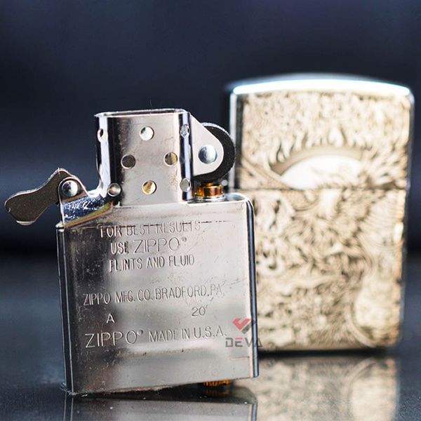 Zippo Bạc Khối Armor Khắc Phượng Hoàng Bất Tử BK65