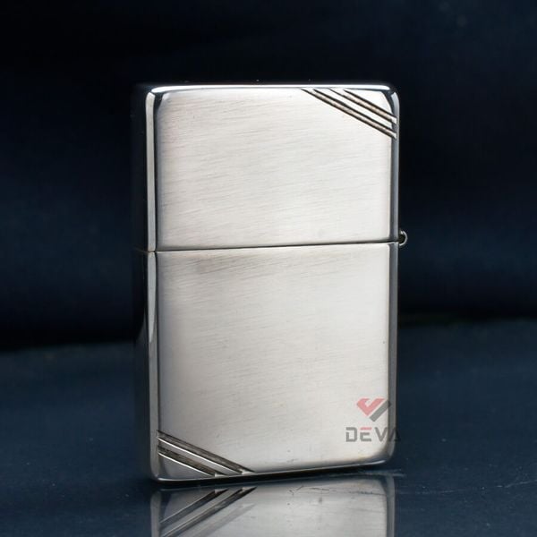 Zippo Bạc Khối Tái Bản 1937 Vintage Chặt Góc Khắc Bản Đồ Việt Nam BK88