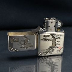 Zippo Bạc Khối Tái Bản 1937 Vintage Chặt Góc Khắc Bản Đồ Việt Nam BK88