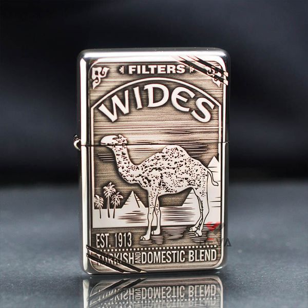 Zippo Bạc Khối Chặt Góc Khắc Chủ Đề Camel BK77