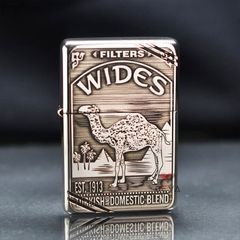 Zippo Bạc Khối Chặt Góc Khắc Chủ Đề Camel BK77