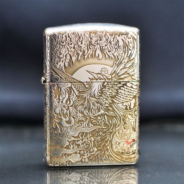 Zippo Bạc Khối Khắc Hình Phượng Hoàng Hồi Sinh BK22