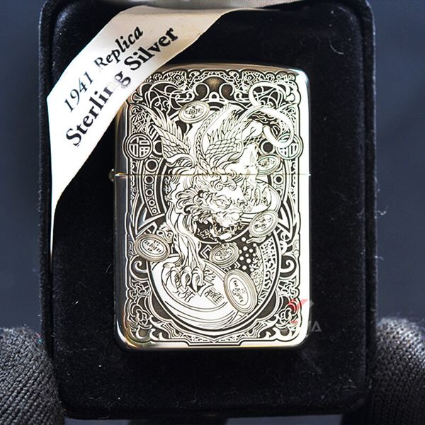 Zippo Bạc Khối Tái Bản 1941 Khắc Kỳ Lân BK38
