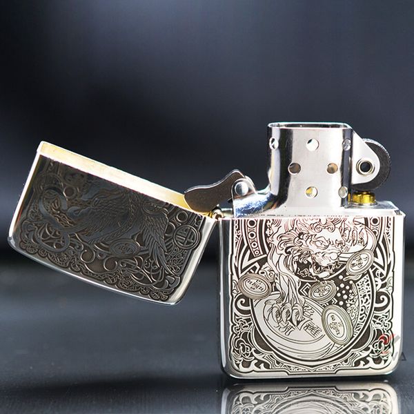 Zippo Bạc Khối Tái Bản 1941 Khắc Kỳ Lân BK38