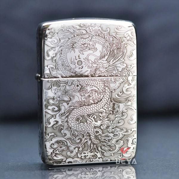 Zippo Bạc Khối Tái Bản 1941 Khắc Hình Rồng Mây BK56