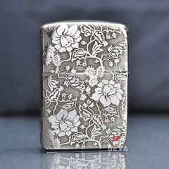 Zippo Bạc Khối Tái Bản 1941 Khắc Hoa Mẫu Đơn Các Mặt BK53