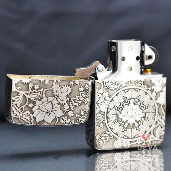 Zippo Bạc Khối Tái Bản 1941 Khắc Hoa Mẫu Đơn Các Mặt BK53