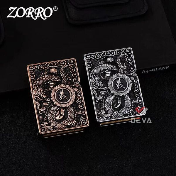 Bật lửa xăng đá Zorro bọc vỏ dày khắc nổi tướng Quan Vũ Z-KJ1005